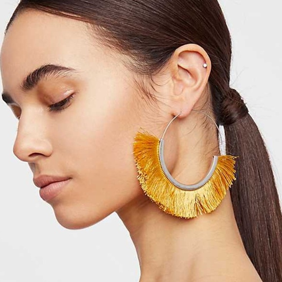 Free People Jewelry - Free People Flamenco Tassel Hoop Earrings Yellow
